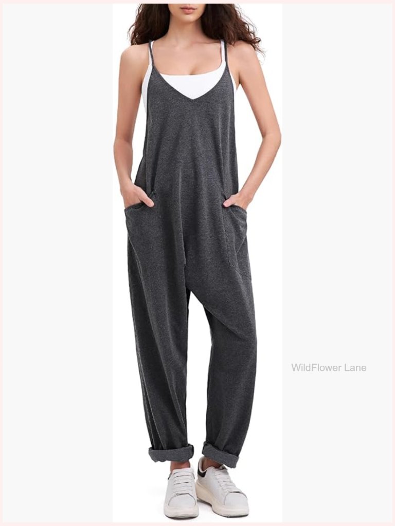 Sleeveless Denim Jumpsuit With Pockets Loose Fit Summer Romper